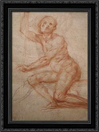 Study of a seated man 18x24 Black Ornate Wood Framed Canvas Art by Jacopo Pontormo