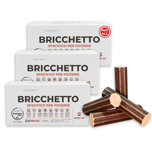 SATISFIRE Briqueta de madera 100% haya octogonal para hornos y pizzerías – Tronco alto poder calorífico, larga duración y bajo humo – Certificado alimentario (1 caja, 8 troncos)
