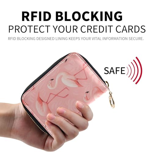 9 Credit Card Slots & 2 Cash Slots Small Wallet for Women Leather Coin Purse Wallet with Zipper Elegant Pink Flamingos Tropical2