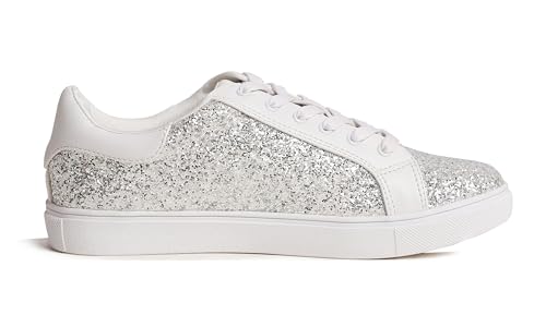 Image of FEVERSOLE Women's Fashion Lace Up Dress Sneakers Sparkly Party Shiny Shoes