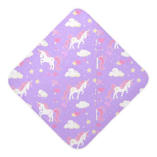 Kigai Baby Hooded Towel Absorbent Baby Bath Shower Towel with Hood for Newborn Boys Girls Babies Infant Toddler (Unicorns on Clouds 30 x 30 in)