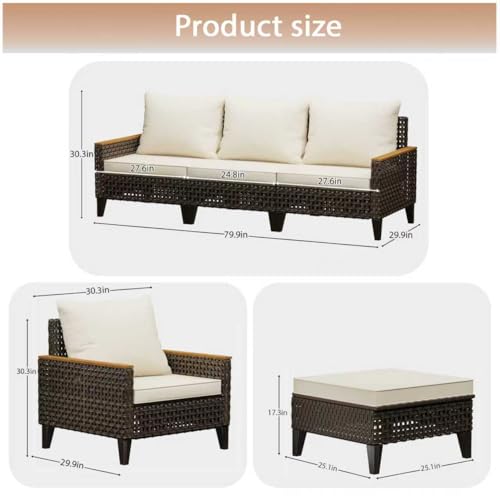 Image of 7 Piece Patio Sectional Sofa Furniture Set, All-Weather Wicker Rattan Outdoor Conversation Set with High Back and Thick Cushions, for Garden, Porch, Poolside, Beige