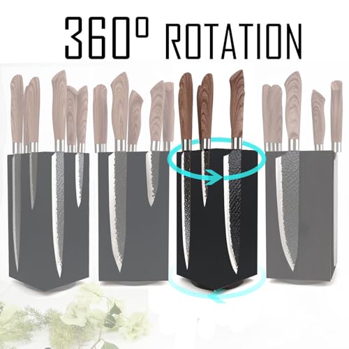 Resafy Black Magnetic Knife Wooden Block 360 Rotatable Knife Holder Rack Magnetic Stands with Strong Enhanced Magnets Kinves Strip，Modern Black Style by Resafy - Image 2