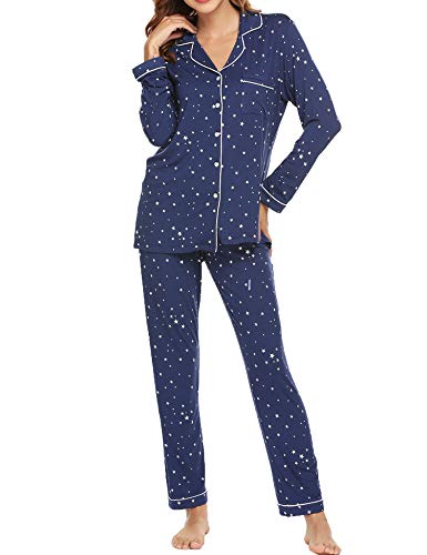 Ekouaer Pajamas Set Long Sleeve Sleepwear Womens Button Down Nightwear Soft Pj Lounge Sets XS-XXL