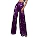 Women's Sequin Glitter Pants High Waist Pant Sparkly Wide Leg Trousers Elastic Loose Side Zipper Shiny Palazzo Pants（Purple,Small）