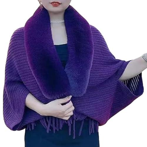 Knit Fringe Fur Collar Shawl, Knit Fringe Cape Shawl Fur Collar Cape, Ladies Knitted Loose Thickened Shawl
