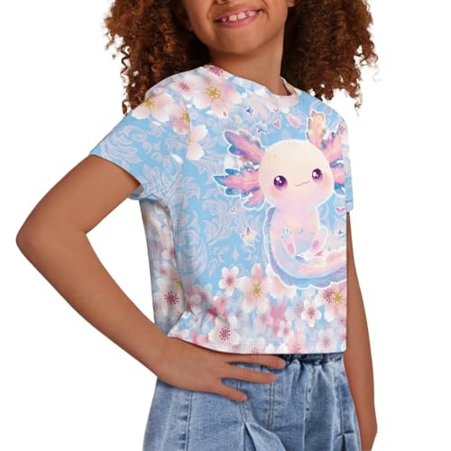 Image of Girls Summer Crop Top Outfits Short Sleeve T Shirts Kids Cute Clothes Tees Blouse