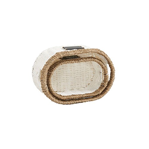 Household Essentials Natural Rim Oval Set Paper Rope And Seagrass (2 Piece) Small Wicker Basket, White #TOP1