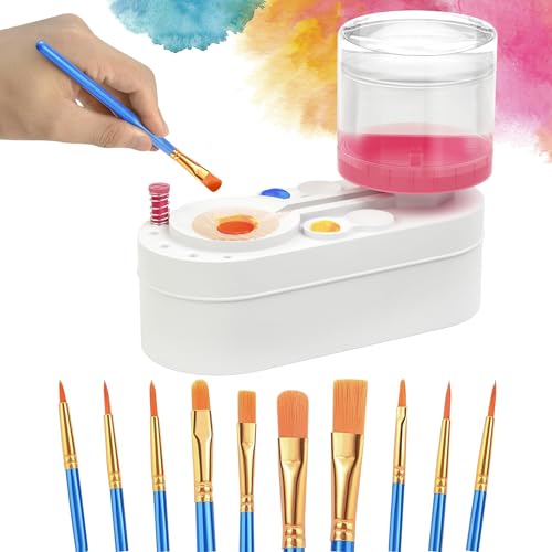 Limpador de pincel de tinta rosa com 10 pincéis - Lavador automático de escova de distribuição de ág