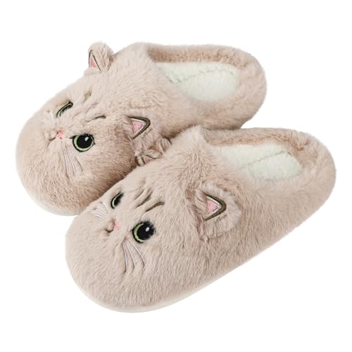 SHAINE Tofflor kvinnor vinter män bomull katt tofflor varma plysch tofflor unisex mjuka bekväma halkfria mysiga tofflor