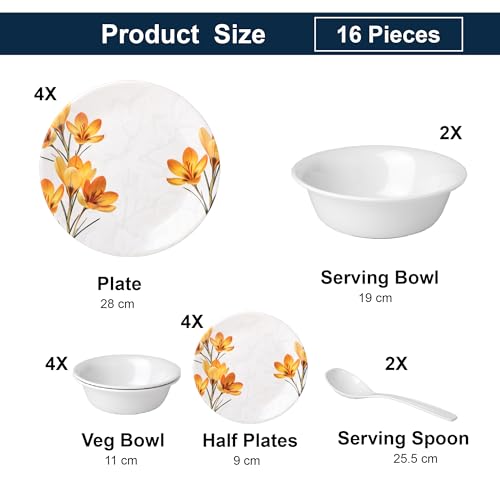 Image of Golden Fish 16 Pieces Complete Dinner Set for Home | 4 Full Plates, 4 Quarter Plates, 4 Veg Bowls, 2 Donga & 2 Serving Spoons | Ideal for Family Dining, Guests, Parties & Gifting