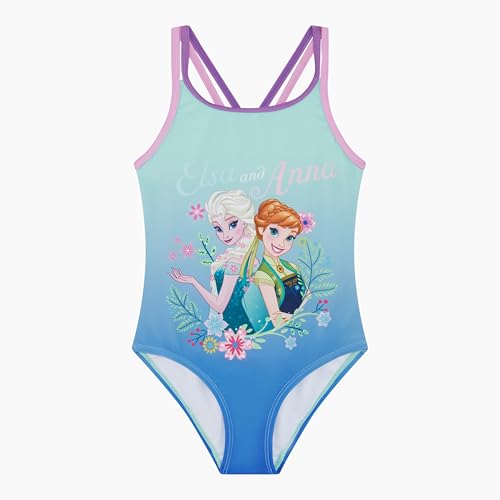 Disney Frozen Official Girls Swimwear One Piece Swimming Costume Featuring Anna and Elsa Aqua Age 4-5 Years