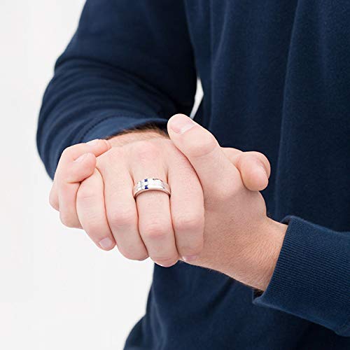 Royal Jewelz 10K Solid White Gold Mens Square Shaped 3- Stone Diamond And Sapphire Or Blue Diamond Wedding Band Ring #TOP4