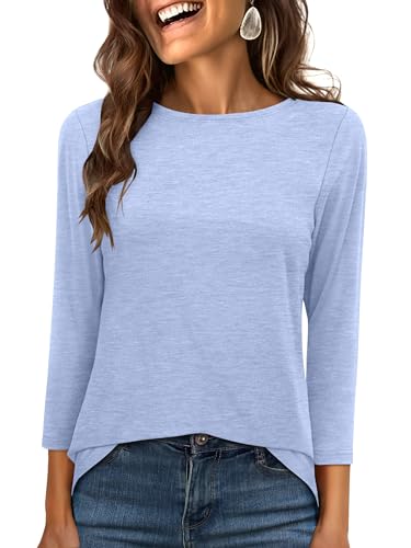 ANRABESS Women 3/4 Sleeve Tops Boat Neck T-Shirts Sky Blue L