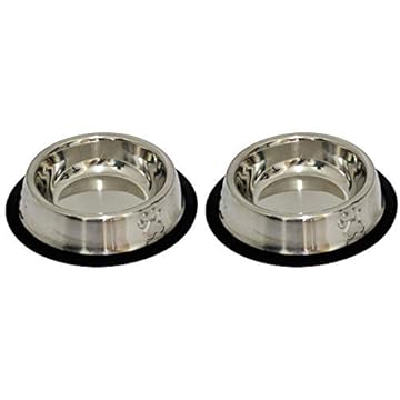 Kit 2 Potes Comedouro e Bebedouro Em Inox Anti Derrapante 240 ml Patas Relevo Mini