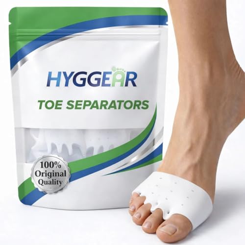 Hyggear Silicone Toe Separators (Left & Right Pair) Toe Spacer for Overlapping Toes Foot Pain Relief for Bunions Hammer Toe & Plantar Fasciitis Comfortable & Breathable for Women & Men