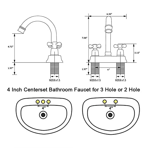 Shaco Brushed Nickel Bathroom Faucet, 4 Inch Centerset Rv Camper Bathroom Faucet, 2 Handle 360° Swivel Spout Lavatory Basin Bath Vanity Bathroom Faucets For Sink 3 Hole Or 2 Hole #TOP1