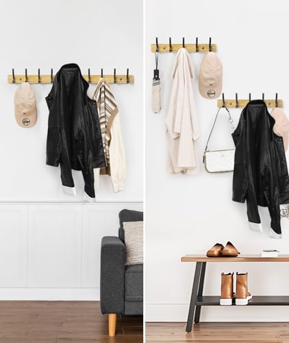 Image of Optish Coat Rack Wall Mount, 16.5 Inches Wood Coat Hooks Wall Mount, Wall Coat Rack with 5 Hooks, Hat Rack Wall Hooks for Hanging Coat, Bag, Towel (1Pack, Natural)