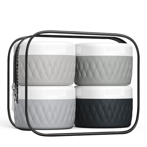 Kuangre Contenedores de viaje para artículos de tocador, tarros de silicona para crema sin BPA, aprobados por la TSA, recipientes de tamaño de viaje de 2 onzas, esenciales de viaje a prueba de fugas