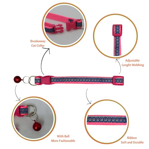 Image of Emily Pets Cute Cat Collar for Girl Boy, Colorful Breakaway Cat Collars with Bell, Adjustable Printed Nylon woth Safety Buckles Kitten Collar (Color May Vsry)