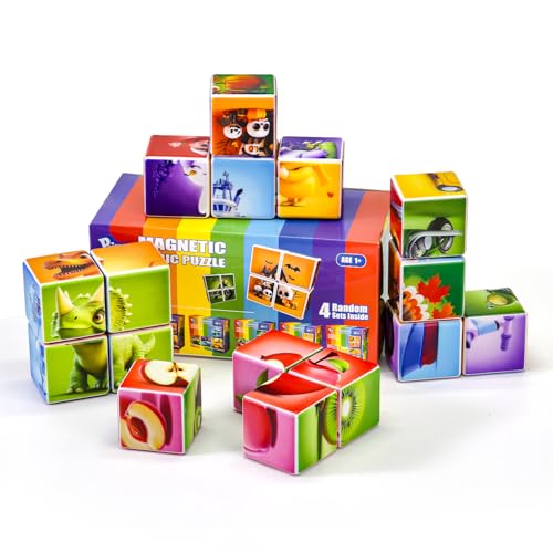 Image of Pairez Toys Magnetic Building Cubes for Toddlers, 4 Random Theme Cube Sets