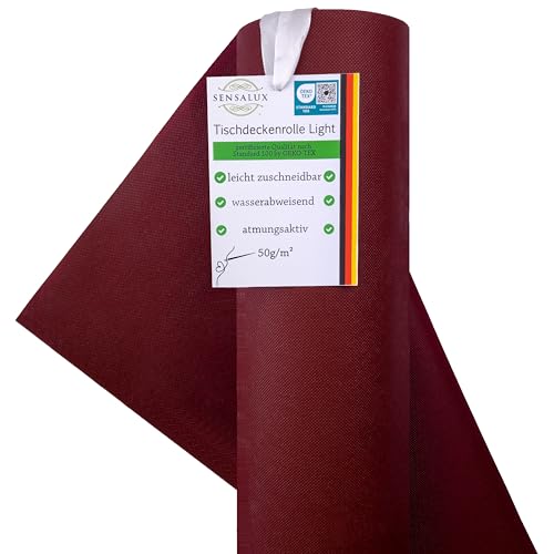Sensalux Light Rotolo tovaglia in tessuto non tessuto, lunghezza 25 m, colore a scelta, 1,10 m x 25 m, ideale per feste, party, compleanni bordeaux