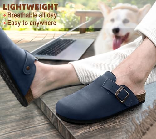 Image of KEMISANT Men Clogs-Comfortable Suede Mules Slippers Sandals Nurse Potato Shoes Unisex-Cushioned Cork-Footbed