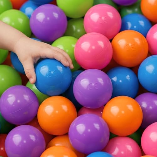 LittleTom Bällebad Spielbälle Baby - 100 Bunte Bälle 6 cm - robuste Kunststoffbälle für Spielzelt Spieltunnel oder Bällebad, Indoor & Outdoor Spielzeug für Babys und Kinder, leicht und sicher