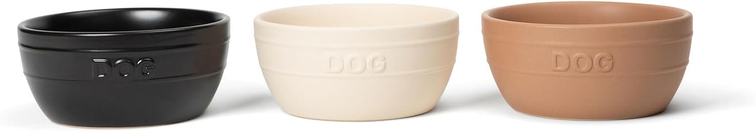 Waggo Farmhouse Ceramic Dog Bowl for Small and Medium Dogs - 4 Cup Heavyweight Pet Food and Water Dish - Matte Finish, Modern Rustic Design (Buttercream)