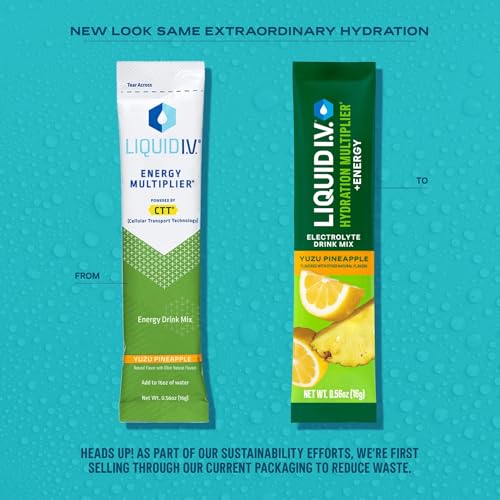 Liquid I.V. Hydration Multiplier + Energy Yuzu Pineapple | 14 Servings Electrolyte Powder