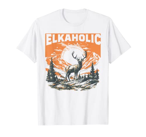 Elkaholic Funny Elk Hunter Vintage Rocky Mountains Maglietta
