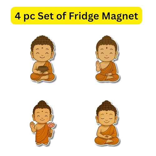 Image of Regalo Casila Buddha Fridge Magnet Set Cute Monk Cartoon Style Meditating Spiritual Fridge Dcor Gift for Home Zen Lovers 4 Pc