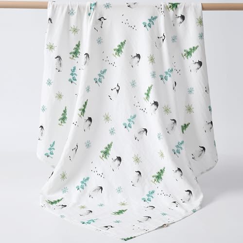 Image of POMISO Muslin Swaddle Blankets for Boys & Girls, Newborn Receiving Blankets, Soft Breathable Baby Swaddles, Large 47x47 Inches, Fox & Penguin