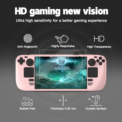 Image of bibuks Steam Deck Case,Steam Deck OLED Protective Case,Non-Slip Skin Protective Shell Accessories with Kickstand ,2 Screen Protector, 4 Thumb Grip (Pink)