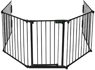 VOUNOT 5 Panel Metal Fire Guard, Hearth Gate, Dog Gate Pet Safety Barrier Indoor, Foldable Grille Extra Wide 300 cm with Mounting Kit, Black