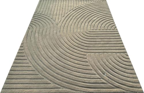 Image of Hand Tufted Modern Design Exported Collection High Low Pattern Wool Carpet for Living Room, Bedroom & Hall (Olive, 15 x 20 Feet)