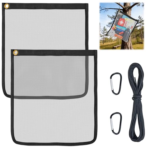 2 Pack Ultralight Rodent Proof Bear Bags 18x20in Fine Mesh Stainless Steel Hanging Bags for Camping & Backpacking Food Storage Critter Protection Kit Includes Nylon Rope & Carabiners for Easy Hanging