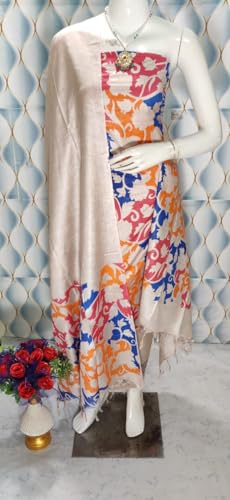 Image of Katan Slub Silk Unstitched Salwar Suit Dress Material for Women & Girls with Dupatta | Madhubani Screen Print | Top-2.5M, Bottom-2.5M, Dupatta-2.4M | Ethnic Wear | Code 243