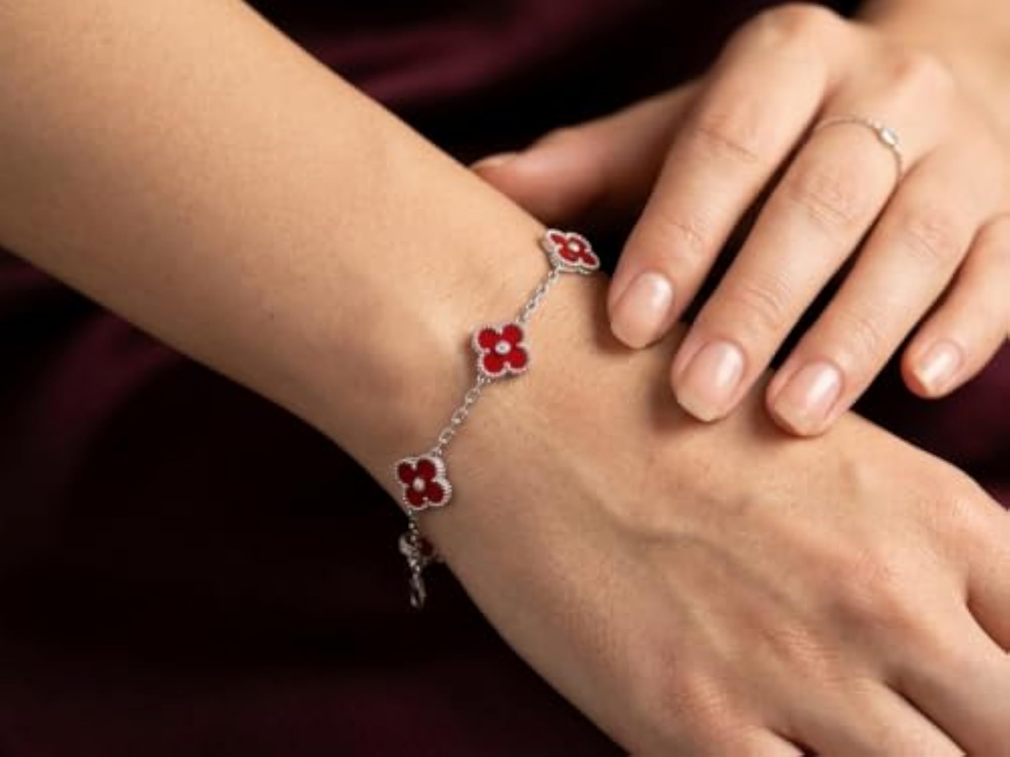 Women's Royal Crimson Clover 925 Sterling Silver Bracelet