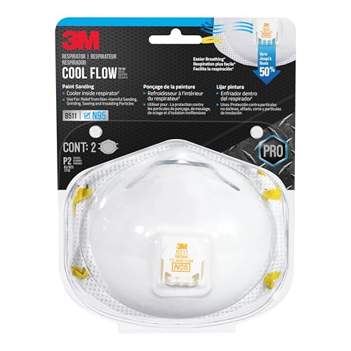 3M N95 Respirator 9511, Cool Flow Valve, 2 Pack, NIOSH-APPROVED, Advanced Filter Media For Easy Breathing, Comfortable For Long Periods Of Wear, Helps Filter Pollen, Mold Spores & Dust (8511PA1-2A-PS)