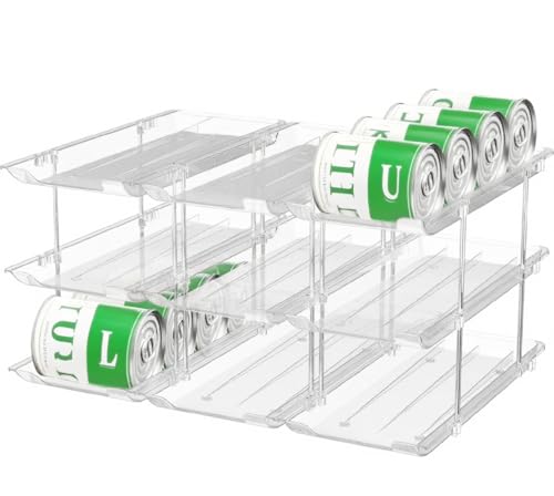 Dayacoco Can Organizer For Pantry,3 Sets 3 Tiers Pantry Organizers And Storage, Pantry Organizer for Fridge 36 Standard and Tall Cans Rack Automatic Rolling Stackable Canned Food Organizer, Clear
