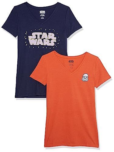 Image of Amazon Essentials Disney | Marvel | Star Wars | Princess Women's Classic-Fit Short-Sleeve V-Neck T-Shirt, Multipacks