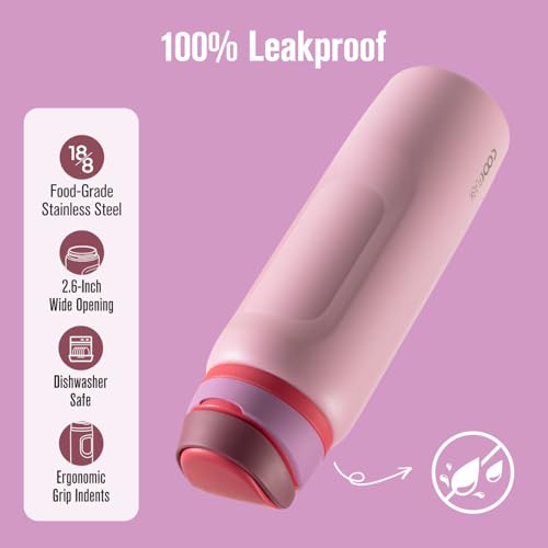 Image of Coolflask MegaSip Insulated Water Bottle 40 oz with Straw, Stainless Steel Water Bottles Leak-Proof, 24+ Hours Cold, BPA-Free Dishwasher Safe, Water Flask for Sports Gym Work Office, Blush Pink