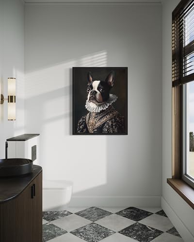 Image of Boston Terrier Victorian Queen Wall Art Print Poster, Dog Pet Lover Picture Painting Artwork Bedroom Living Room Office Dining Room 150D (Boston Terrier Victorian Queen, 16 x 20 inches, Black Frame)