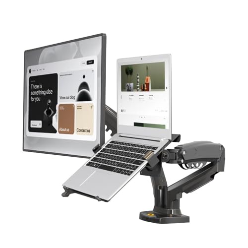 Soporte de monitor y laptop F160-FP para escritorios modernos de teletrabajo en color blanco