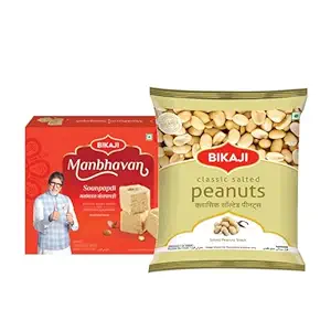 Soan-Papdi Manbhavan 500g & Salted Peanut 200g, Total 700g (24.69 oz) – Sweet & Nutty Snack Combo