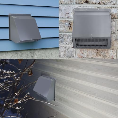 Image of 10 Inch Hooded Wall Vent Exhaust with Screen and Damper,Outdoor Wall Exhaust Vent Cover Cap for Kitchen Range Hood Outside Exterior Dryer Ventilation,Galvanized Steel,Gray