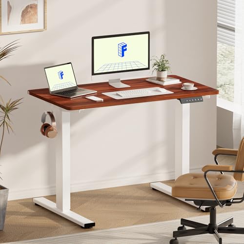 FLEXISPOT EN1 One Piece Standing Desk 48 x 24 Inch Electric Adjustable Height Desk for Home Office and Computer Workstation (White Frame + 48" Mahogany Top, 2 Packages)
