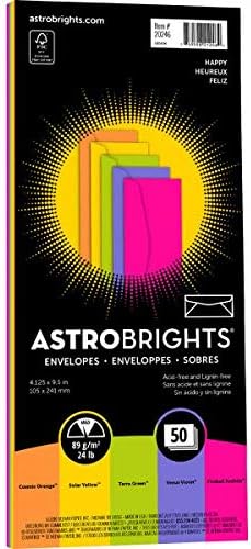 Astrobrights Color #10 Envelopes, 4.125” x 9.5”, 24 lb/89 GSM, “Happy” 5-Color Assortment, 50 Envelopes (20246)
