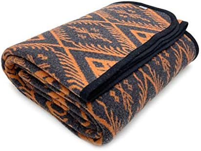 PuTian Merino Wool Blanket - 4 lbs Warm, Thick, Washable, Large 87" x 63" Throw for Outdoors, Camping,Couch, Bed, Travel-Super Soft Wool Blanket- Bohemia Orange